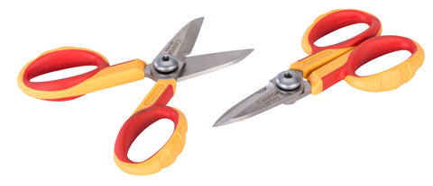 ART.075/1 -  INSULATED STRAIGHT BLADES MICRO-TOOTHED SCISSOR BICOLOR